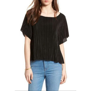Madewell Black Pleated Short Sleeve Blouse Size S